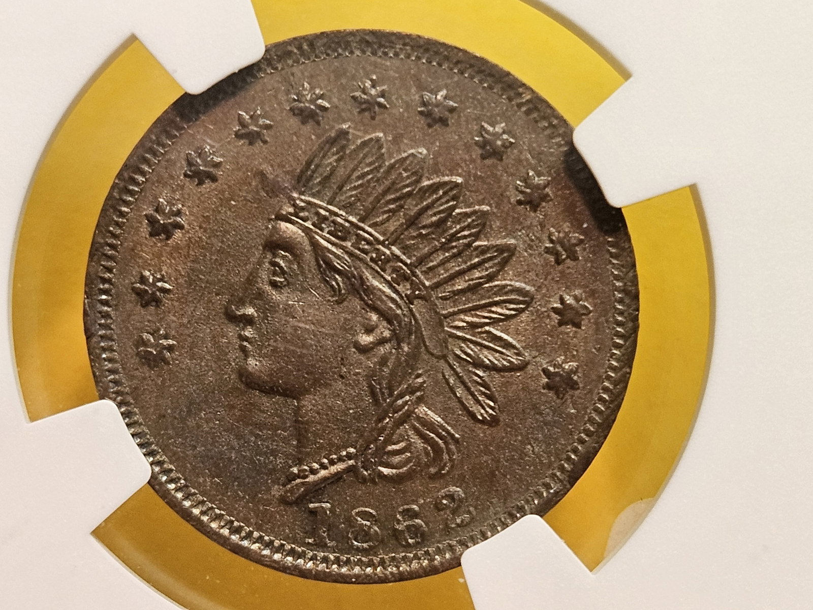 * NGC 1862 Civil War Token Merchant's Store Card in Mint State 62 Brown - 7