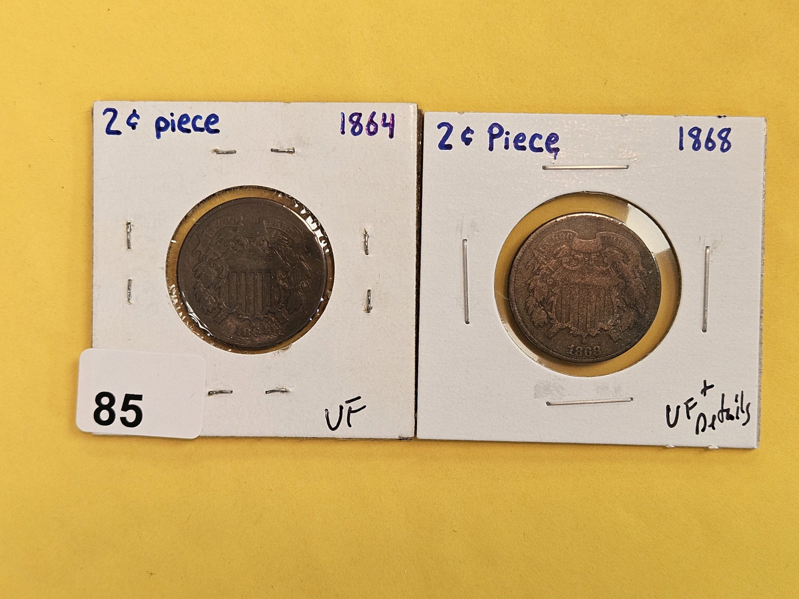 1864 and 1868 Two Cent pieces: In Very Fine and Very Fine plus - details