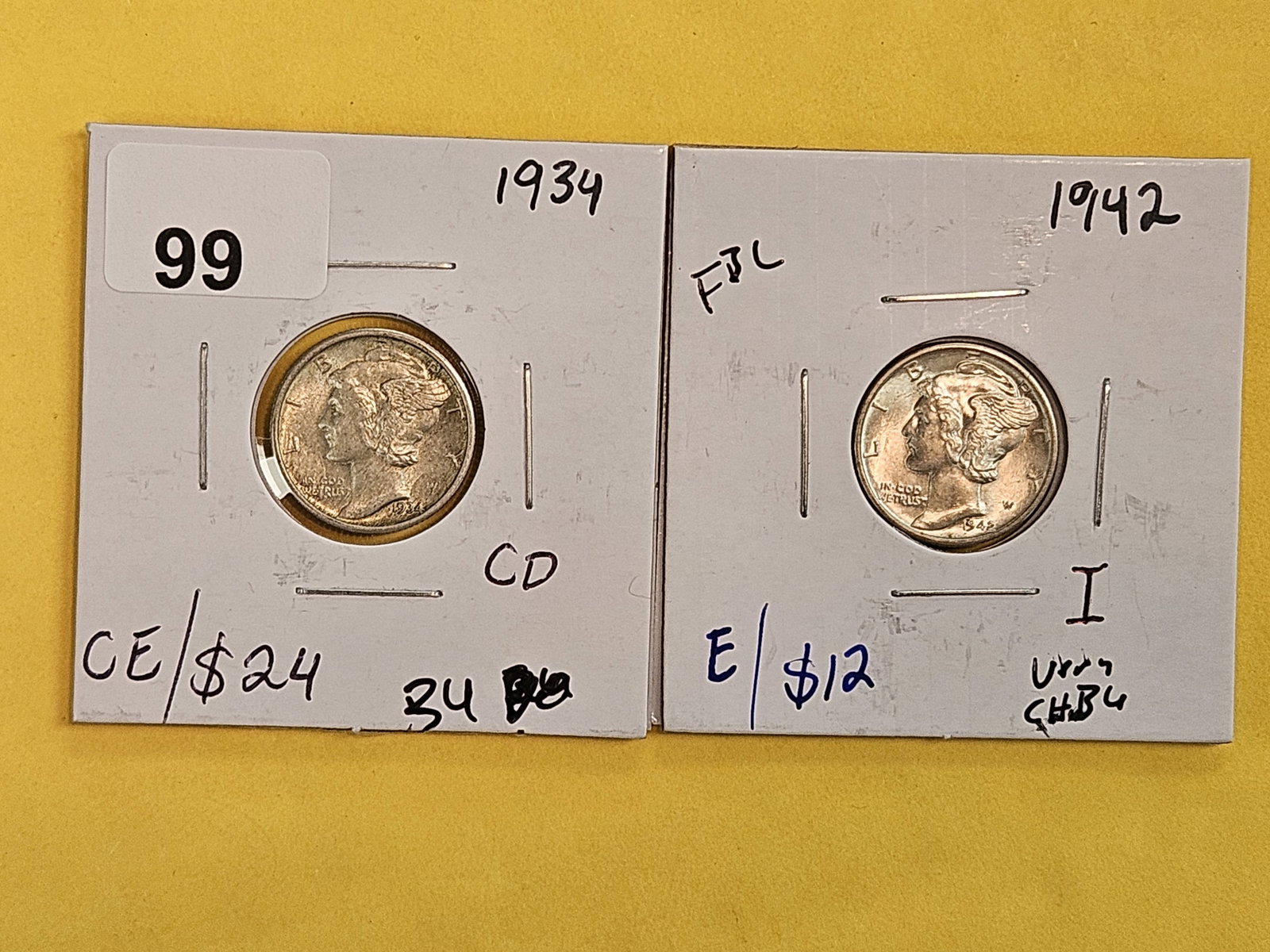 1934 and 1942 Mercury Silver Dimes: In Brilliant Uncirculated and Very Choice Brilliant Uncirculated