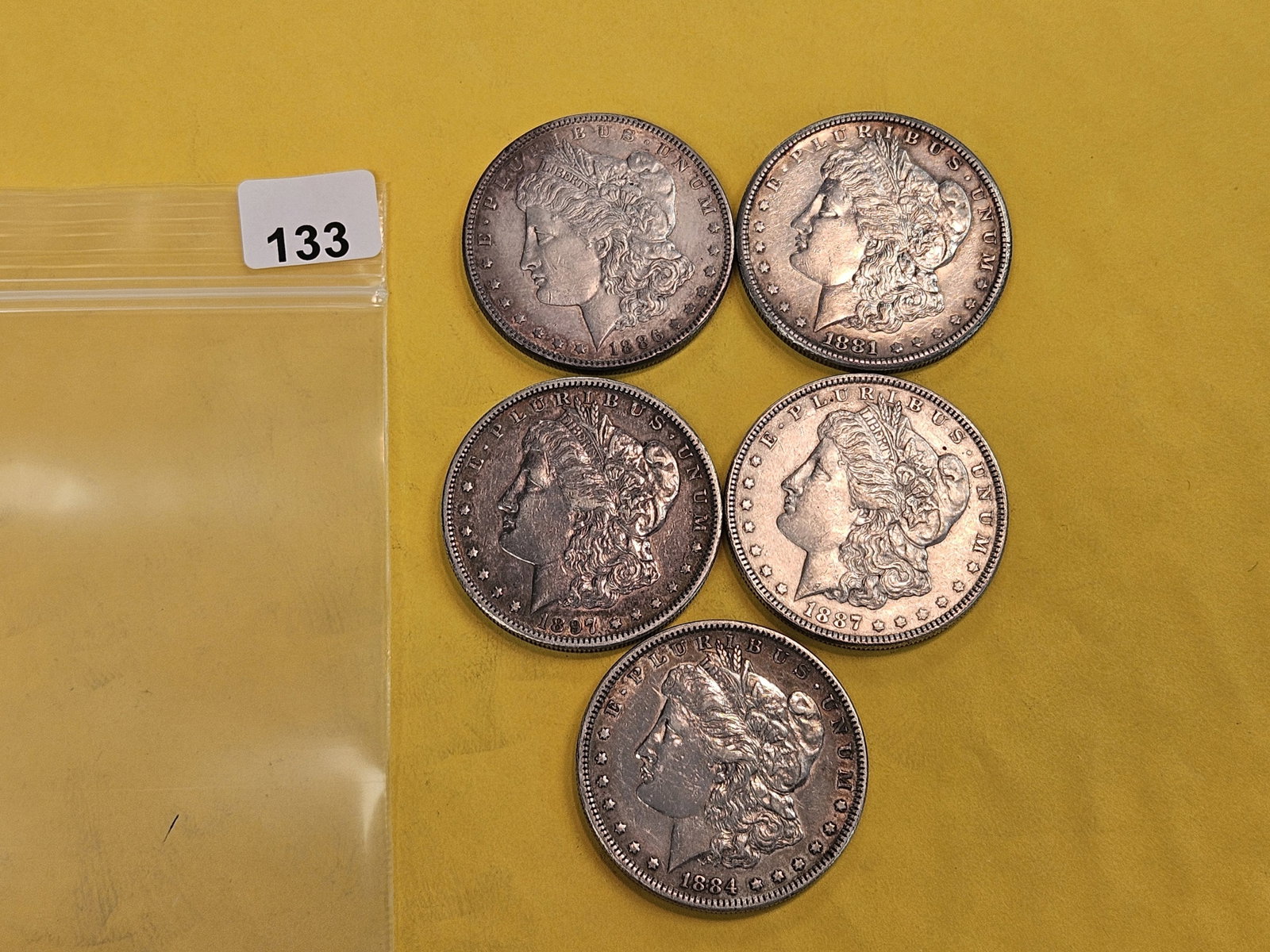 Five Mixed Morgan Silver Dollars - 2
