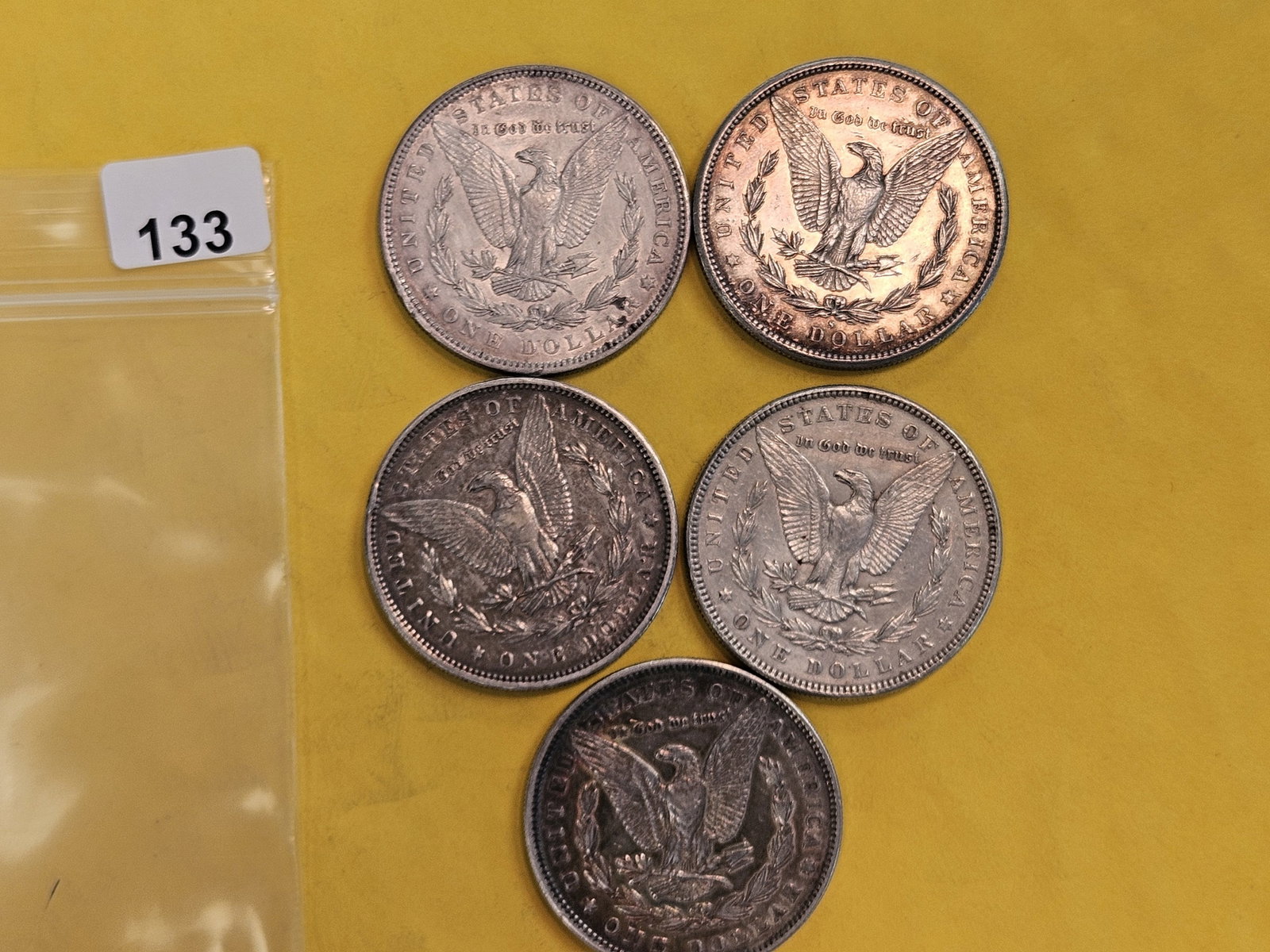 Five Mixed Morgan Silver Dollars - 3