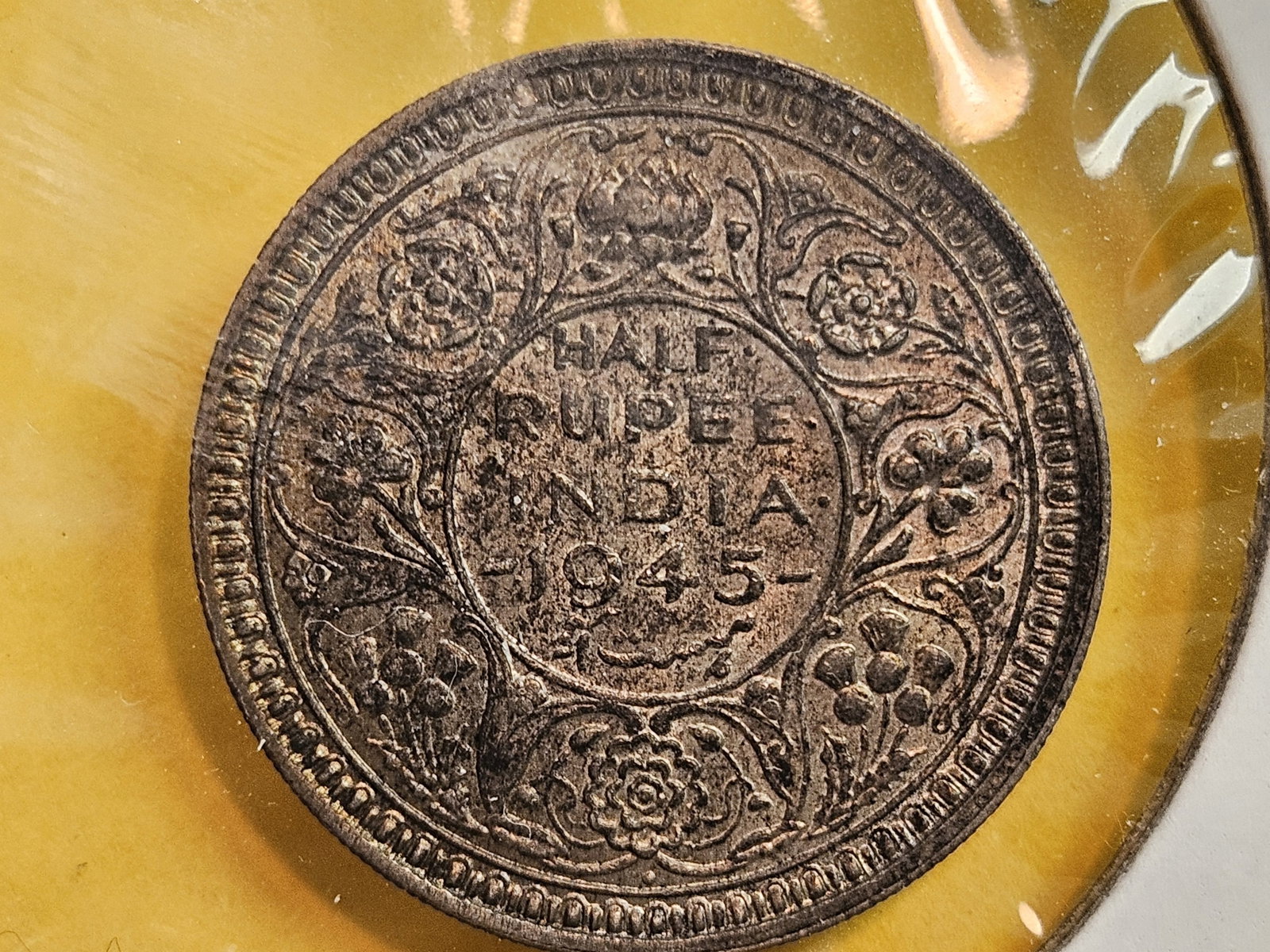 1945 British-India Silver 1/2 rupee in About Uncirculated plus - 3
