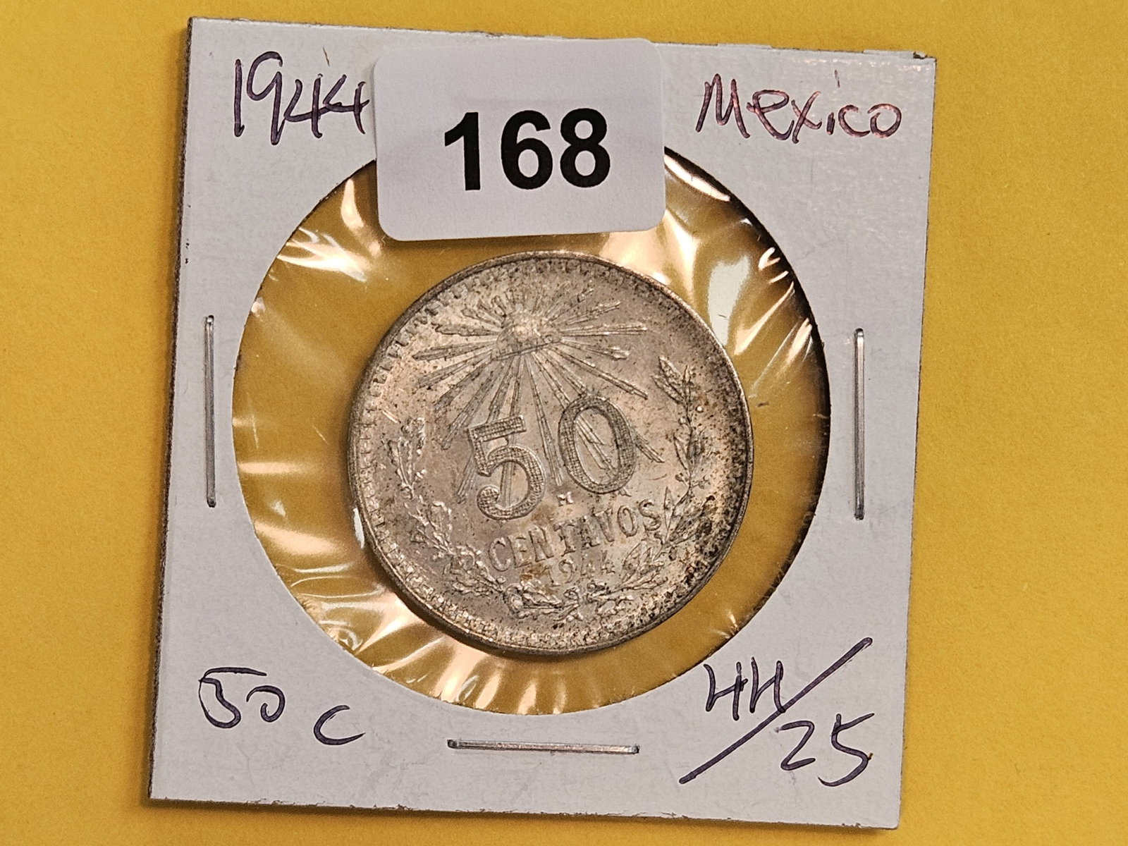 Brilliant AU-UNC 1944 Mexico silver 50 centavos - 2