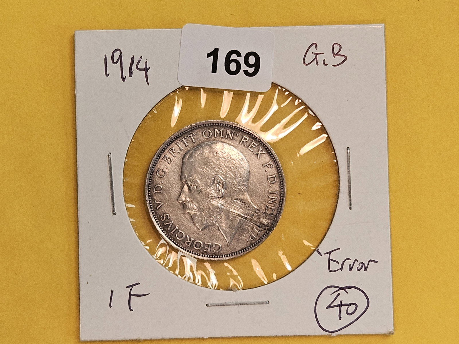 MINT ERROR! 1914 Great Britain silver 1 Florin - 2