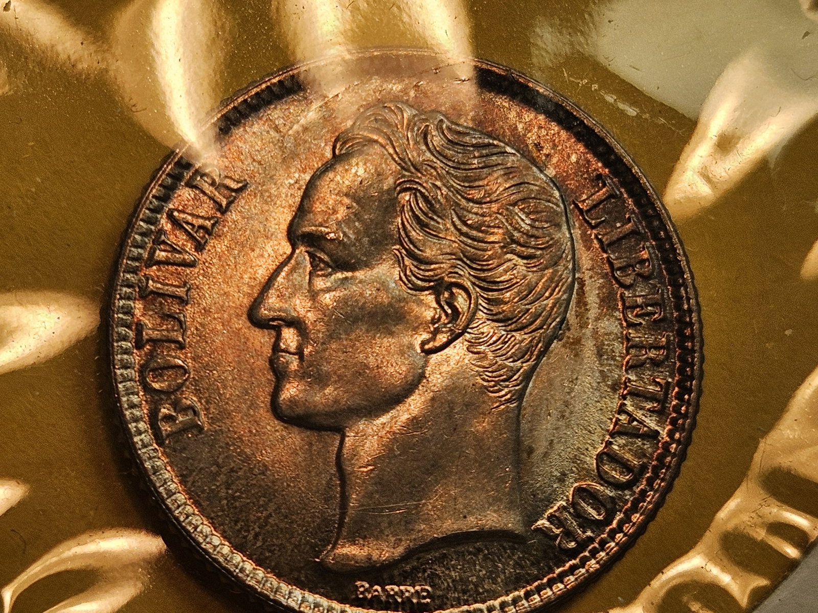 Choice Brilliant Uncirculated plus 1954 Venezuela silver bolivar - 3