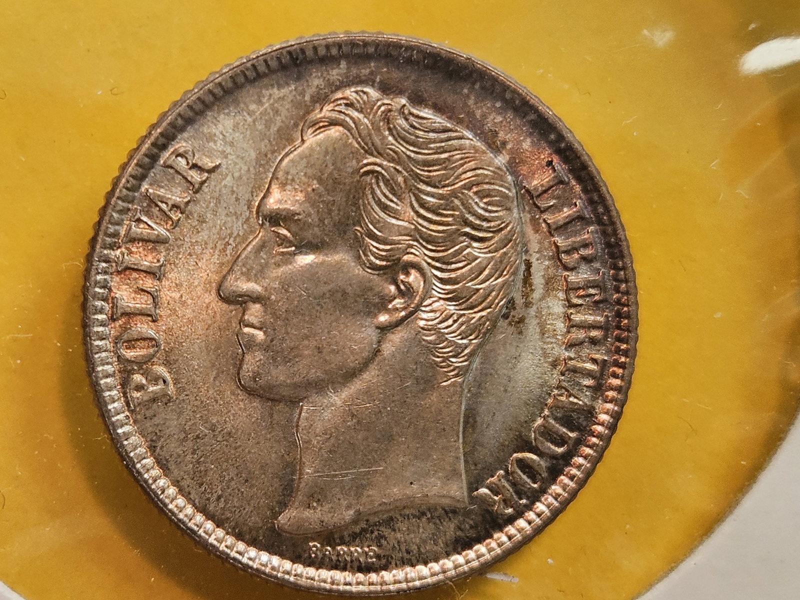 Choice Brilliant Uncirculated plus 1954 Venezuela silver bolivar - 4