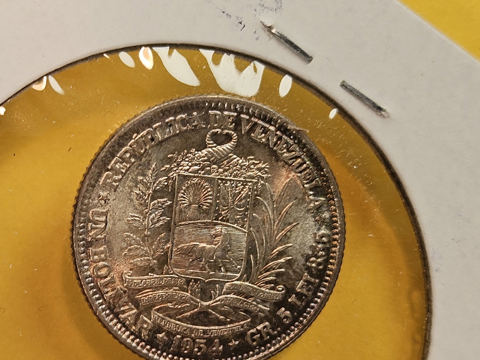 Choice Brilliant Uncirculated plus 1954 Venezuela silver bolivar - 7