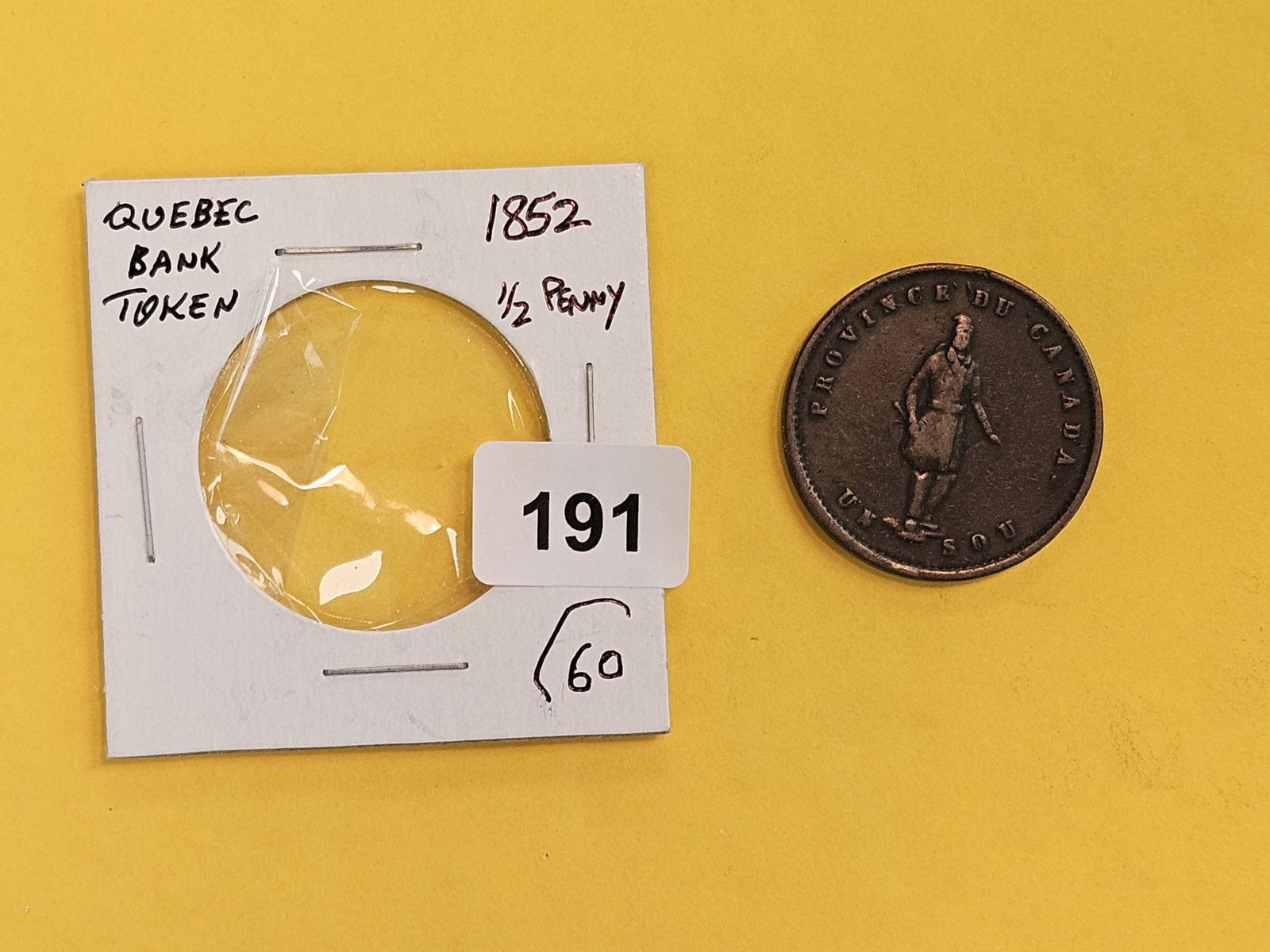 Nice 1852 Quebec Half-Penny Bank Token - 2