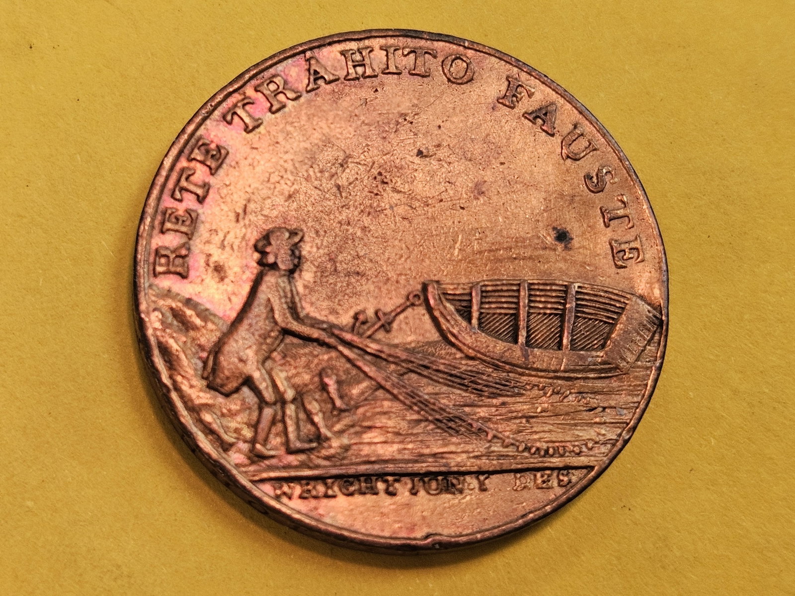 ** SCARCE ** Bright Red-Brown 1779 Half-Penny Merchant Token - 3