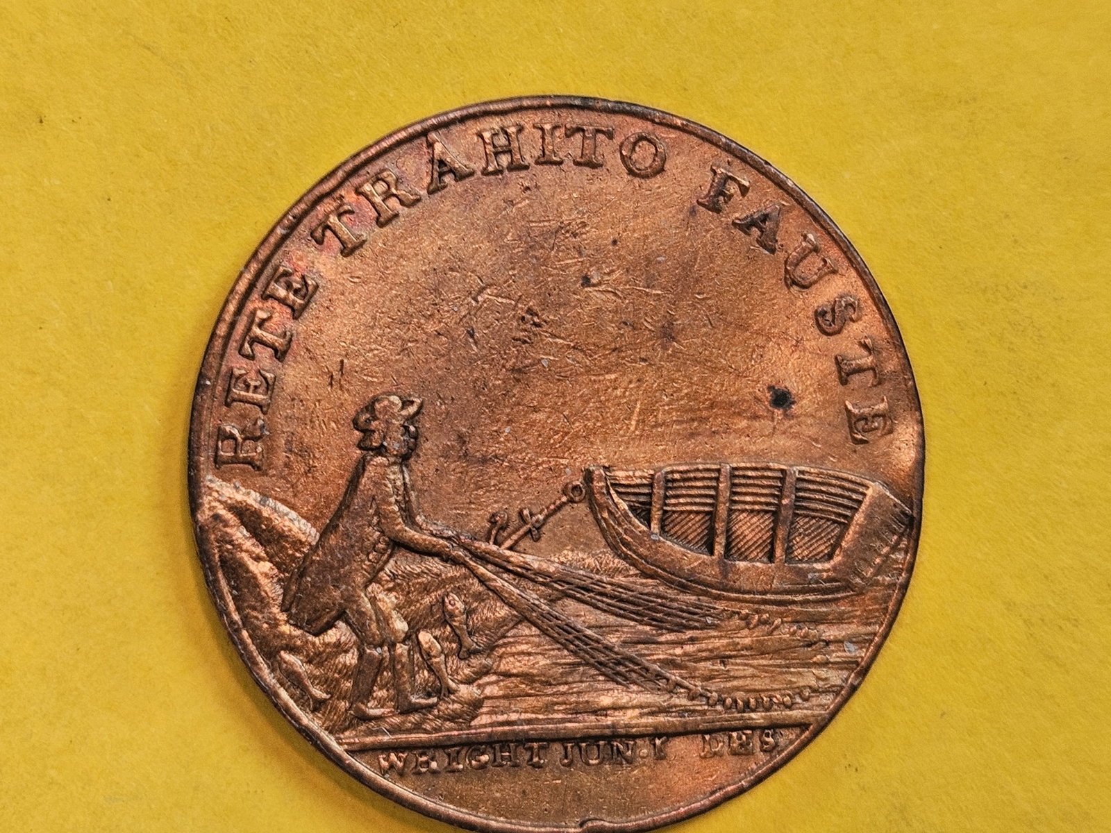 ** SCARCE ** Bright Red-Brown 1779 Half-Penny Merchant Token - 4
