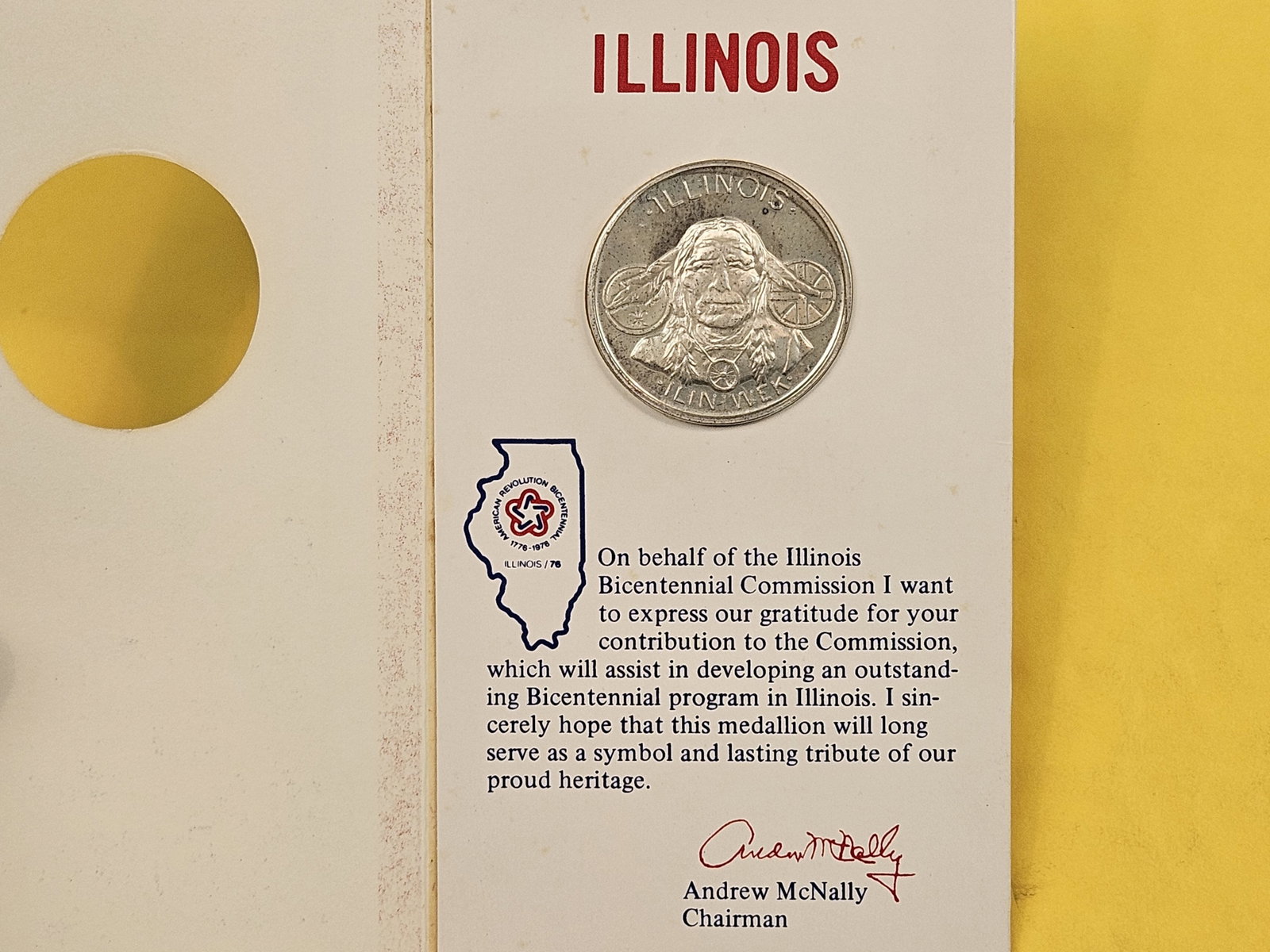 1973 Illinois Official Sterling Silver American Revolution Bicentennial Medallion - 3