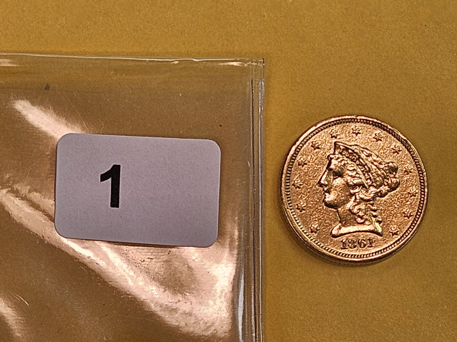 GOLD! Brilliant 1861 Liberty Head Gold $2.5 Dollars - 2