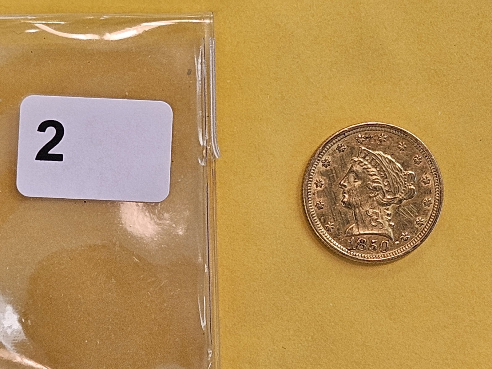 GOLD! Brilliant About Uncirculated 1850 Liberty Head Gold $2.5 Dollars - 2