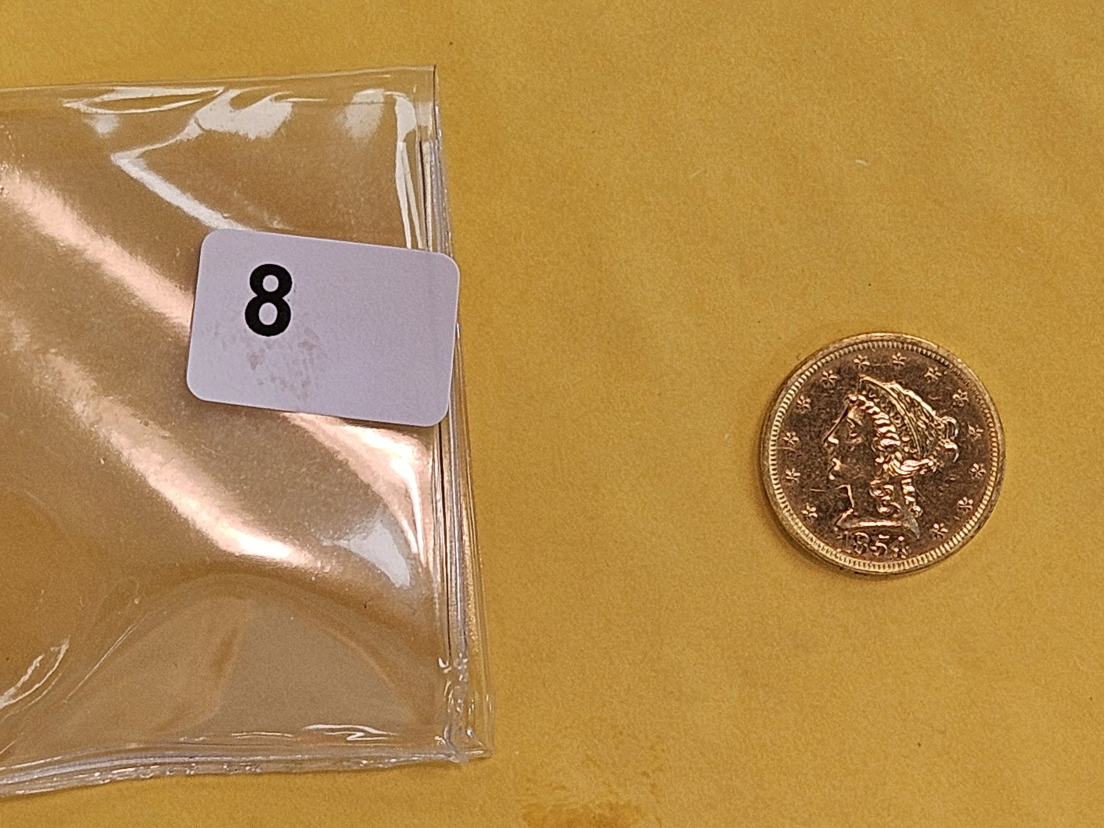 GOLD! Brilliant About Uncirculated 1854 Liberty Head Gold $2.5 Dollars - 2