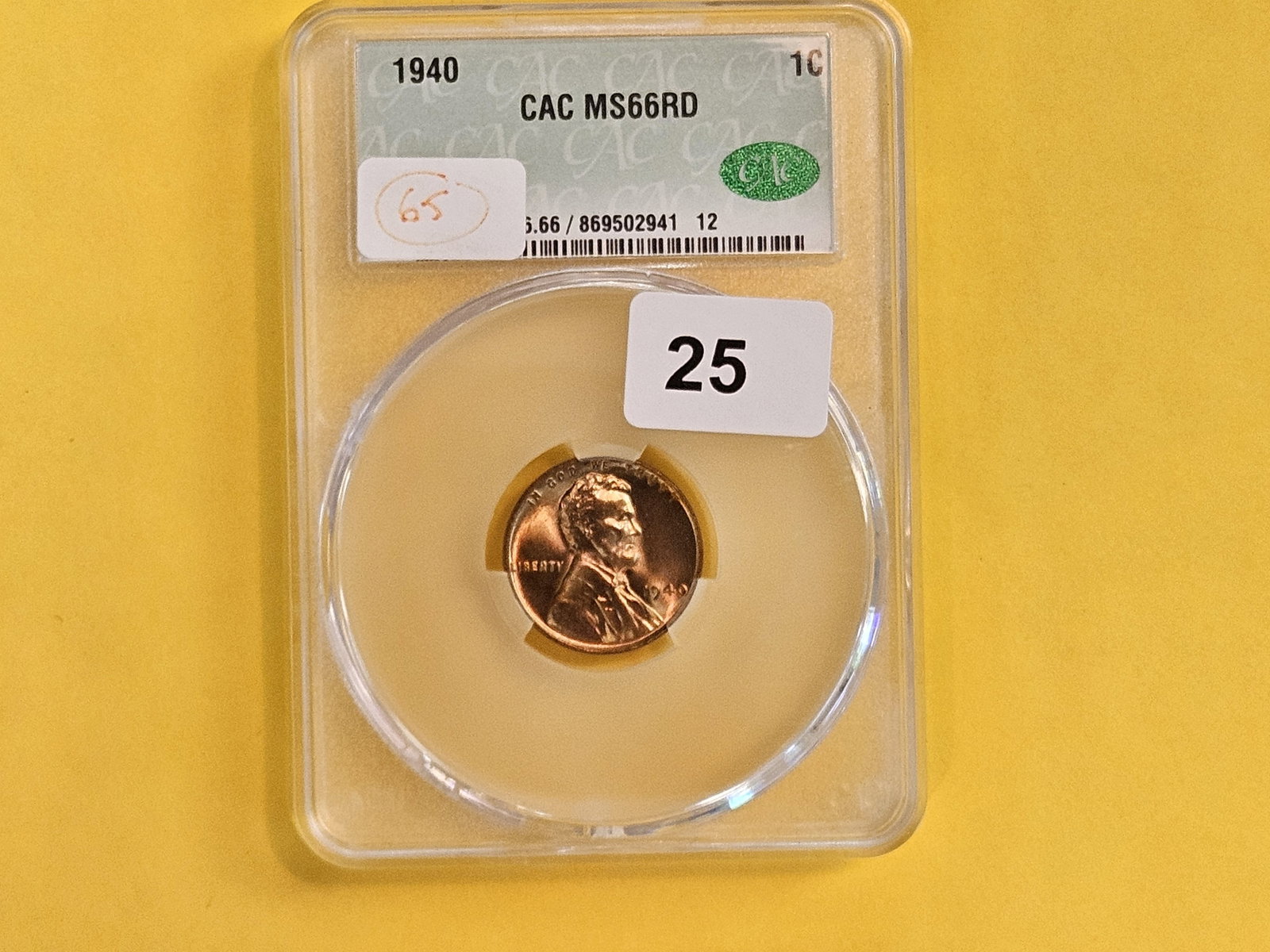 GEM! CACG 1940 Wheat Cent in Mint State 66 RED - 2