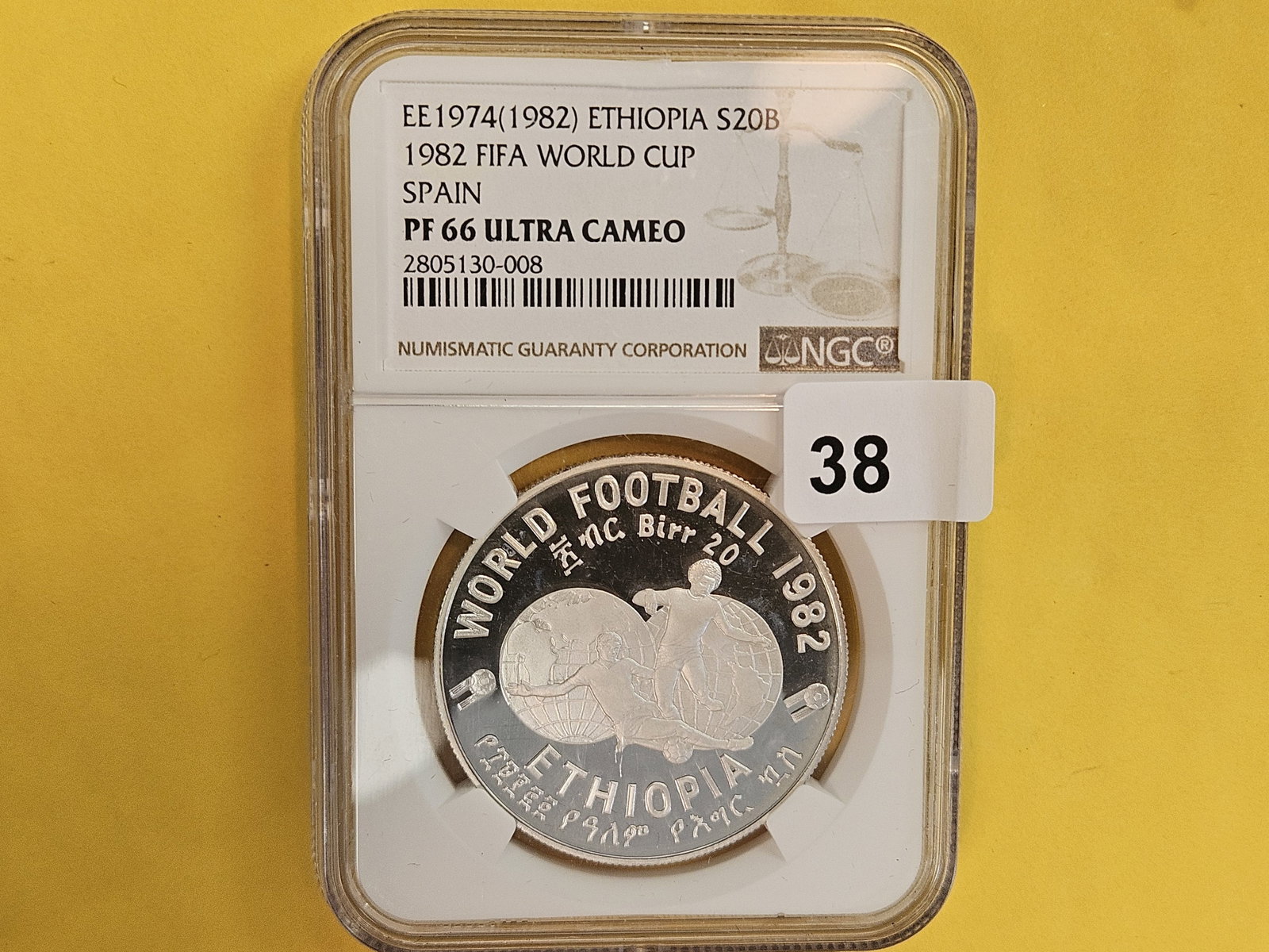 NGC EE 1974 (1982) Ethiopia Silver 20 B in Proof 66 Ultra Cameo - 2
