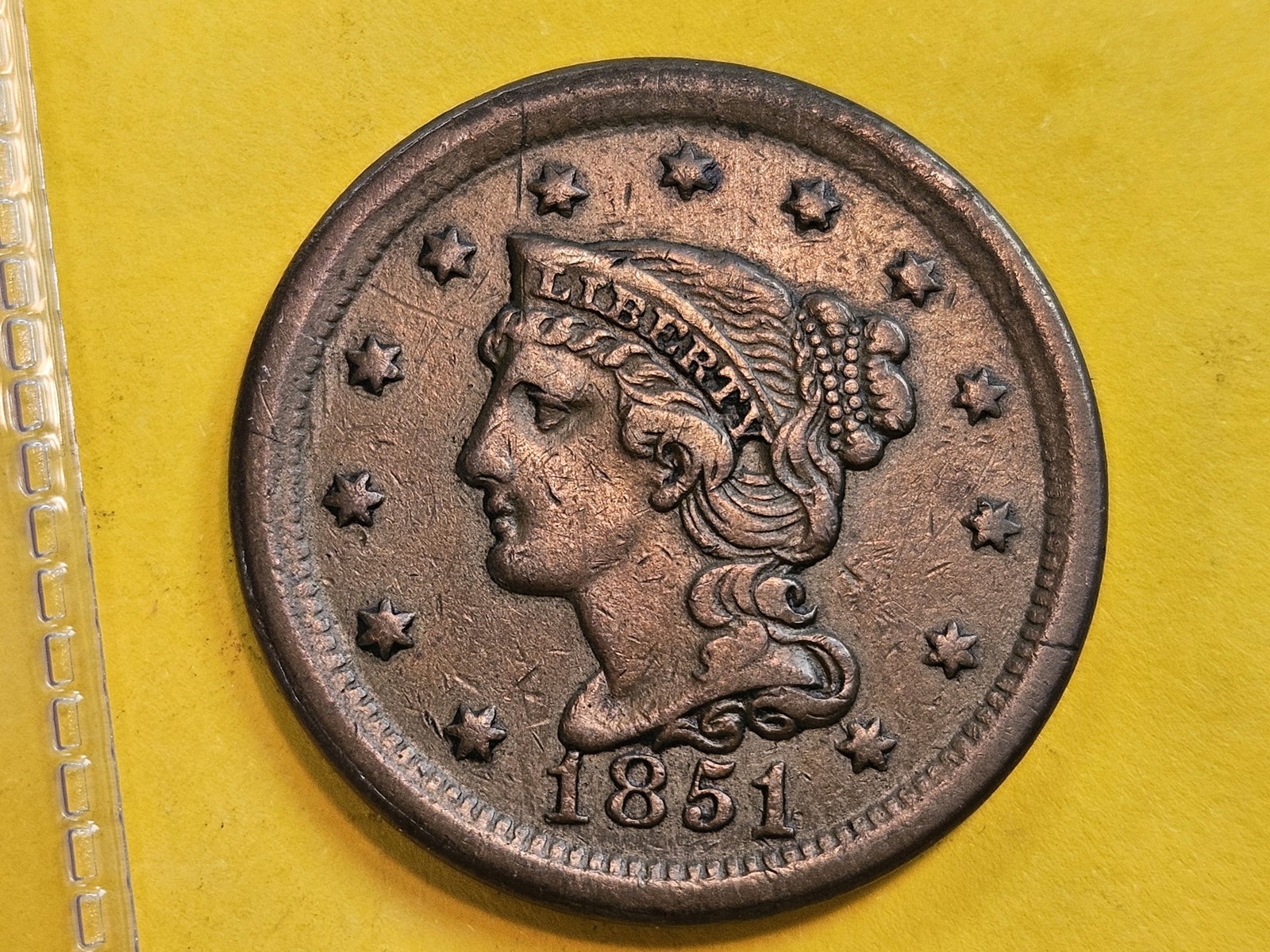 1851 Braided Hair Large Cent in Extra Fine plus (1 of 5)