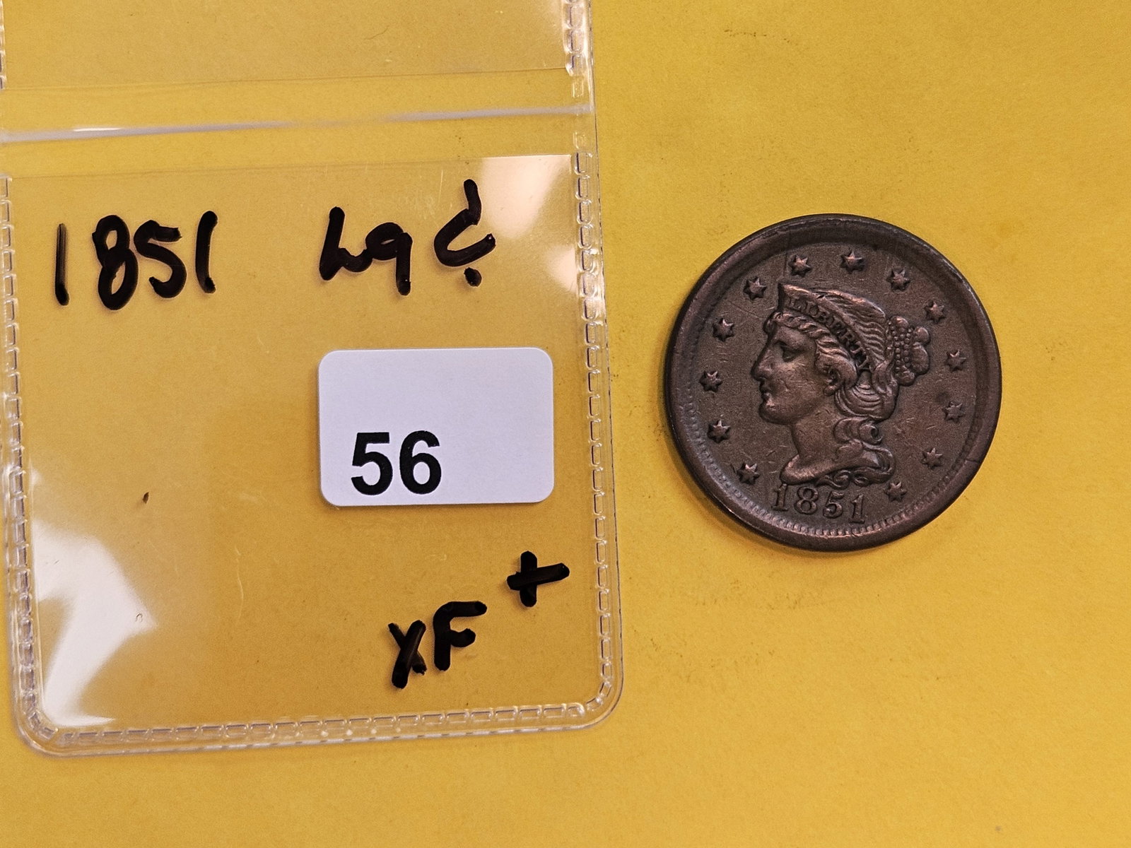 1851 Braided Hair Large Cent in Extra Fine plus - 2