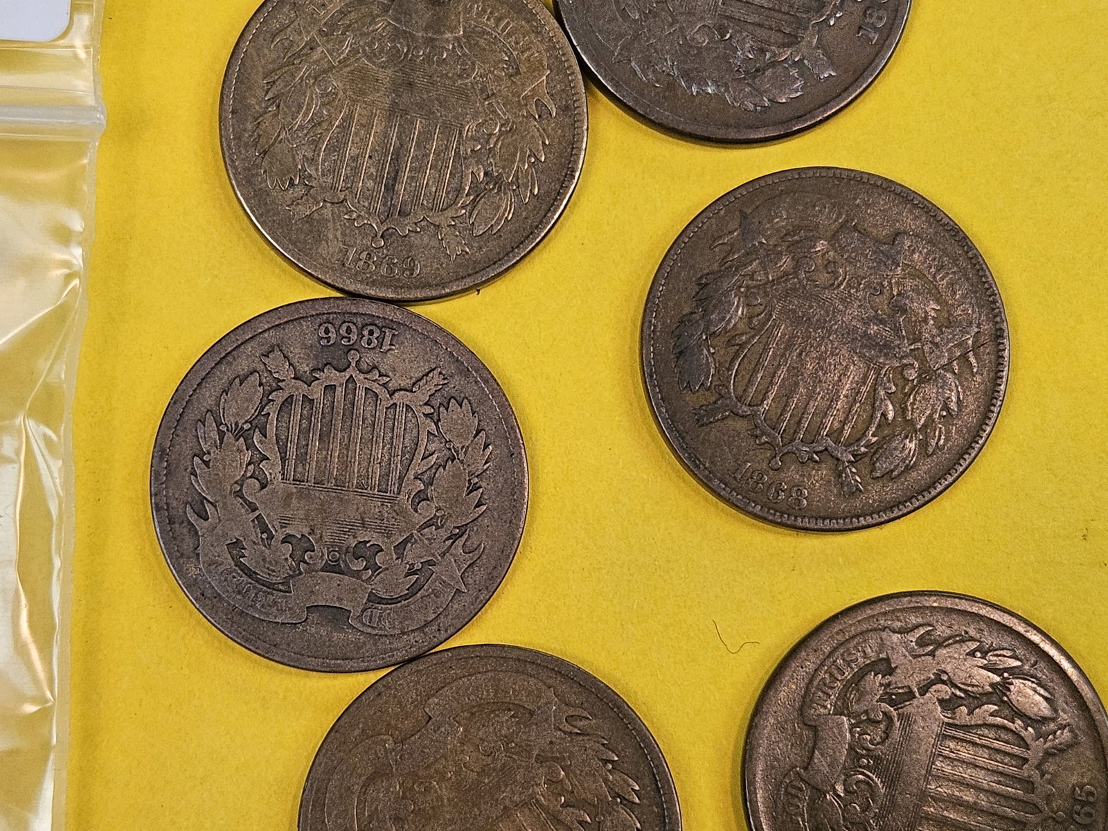 Six mixed Two Cent pieces - 2