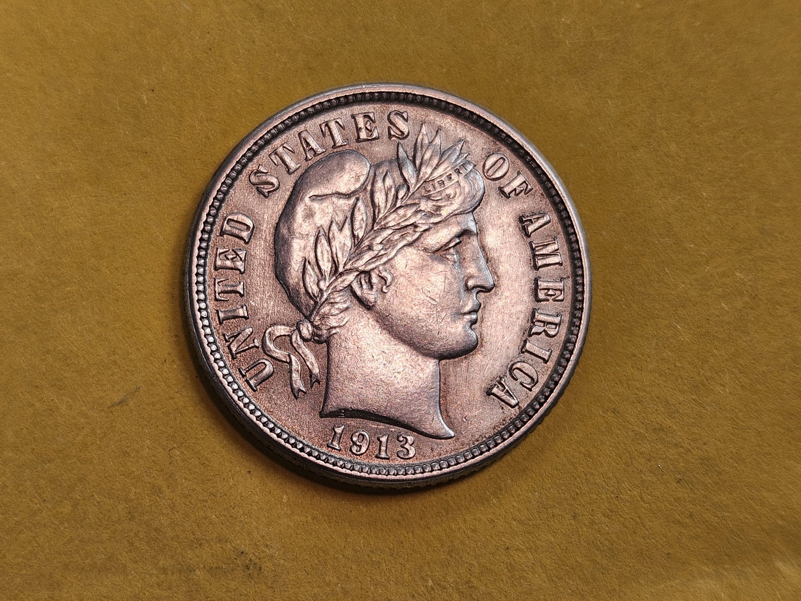 Bright 1913 Barber Dime in About Uncirculated - 58 - 4