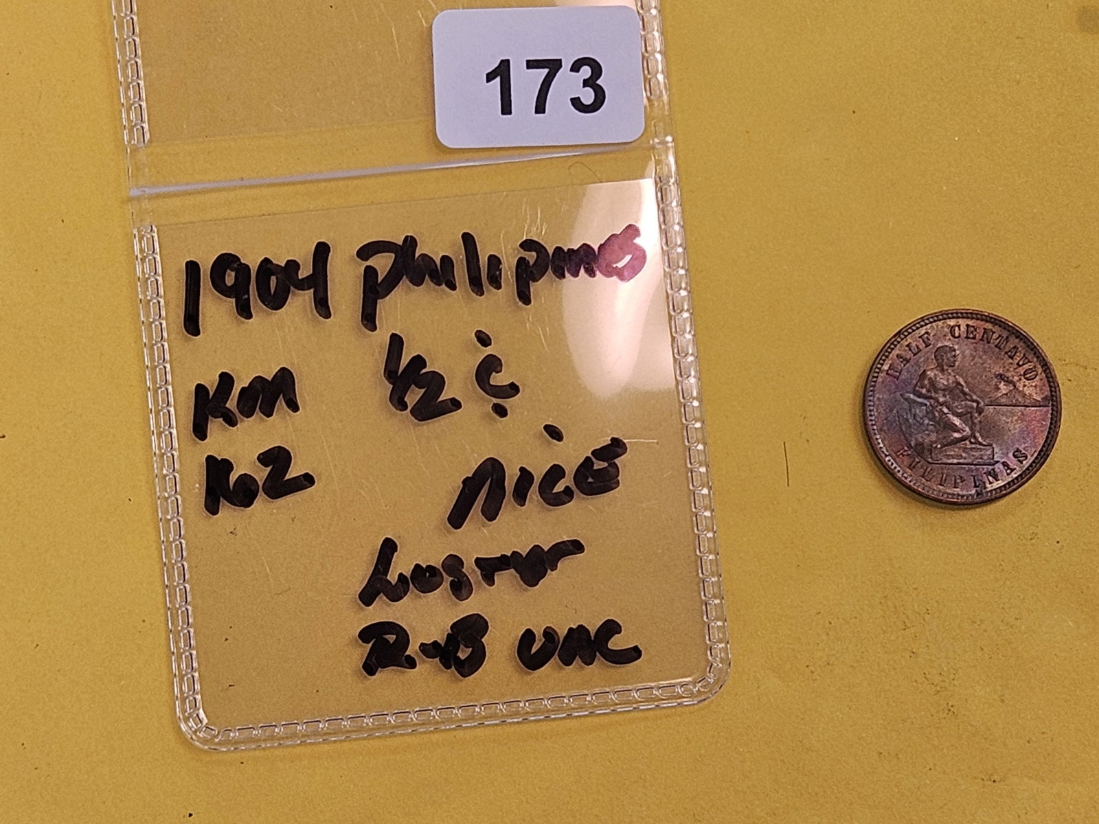 Brilliant Uncirculated 1904 Philippines 1/2 centavo Red-Brown - 2