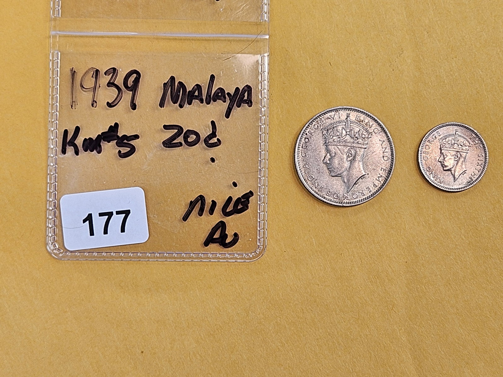 1939 Malaya five and 20 cent coins - 2