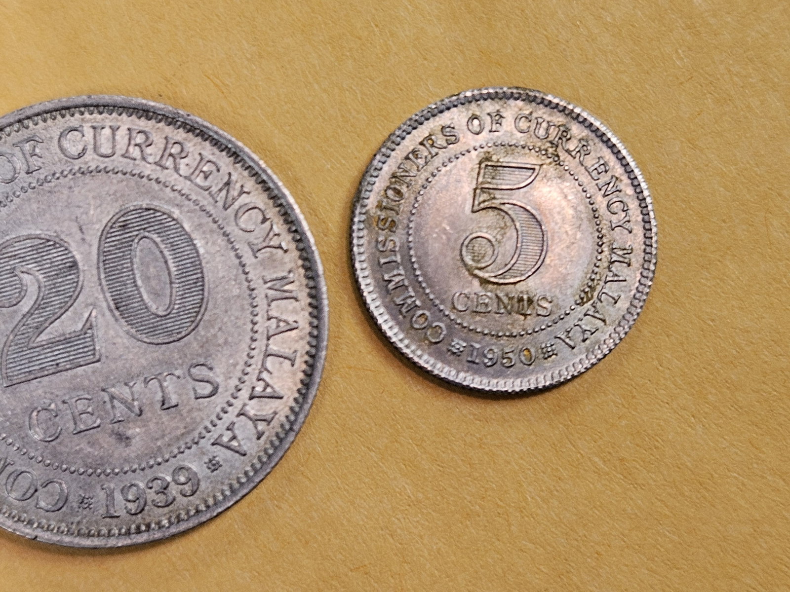 1939 Malaya five and 20 cent coins - 7