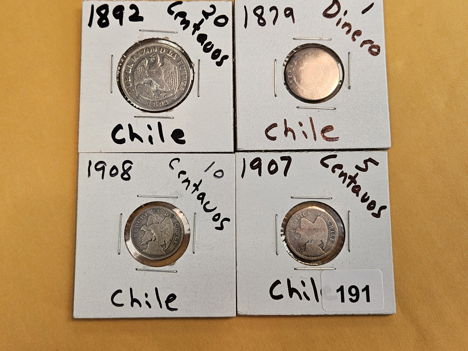 Four more Chilean coins from the 1800 and 1900's - 2