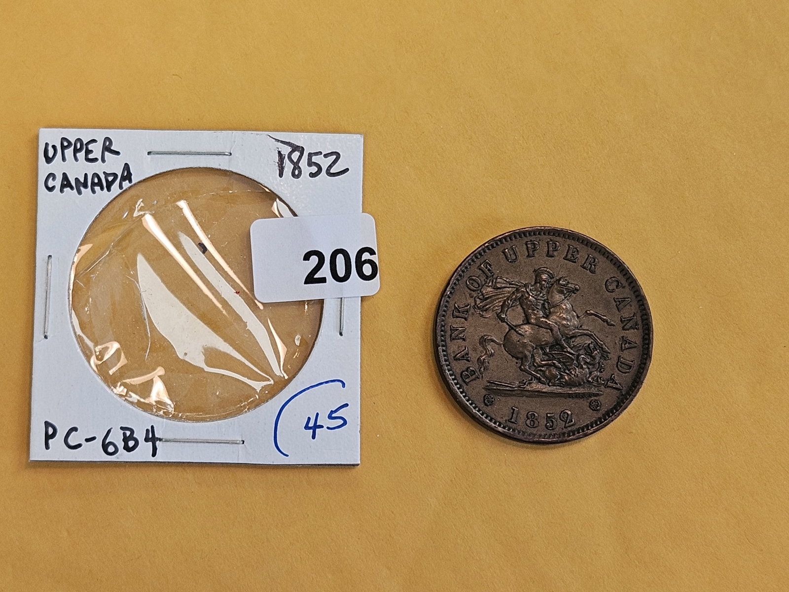 1852 Bank of Upper Canada One penny Token - 2