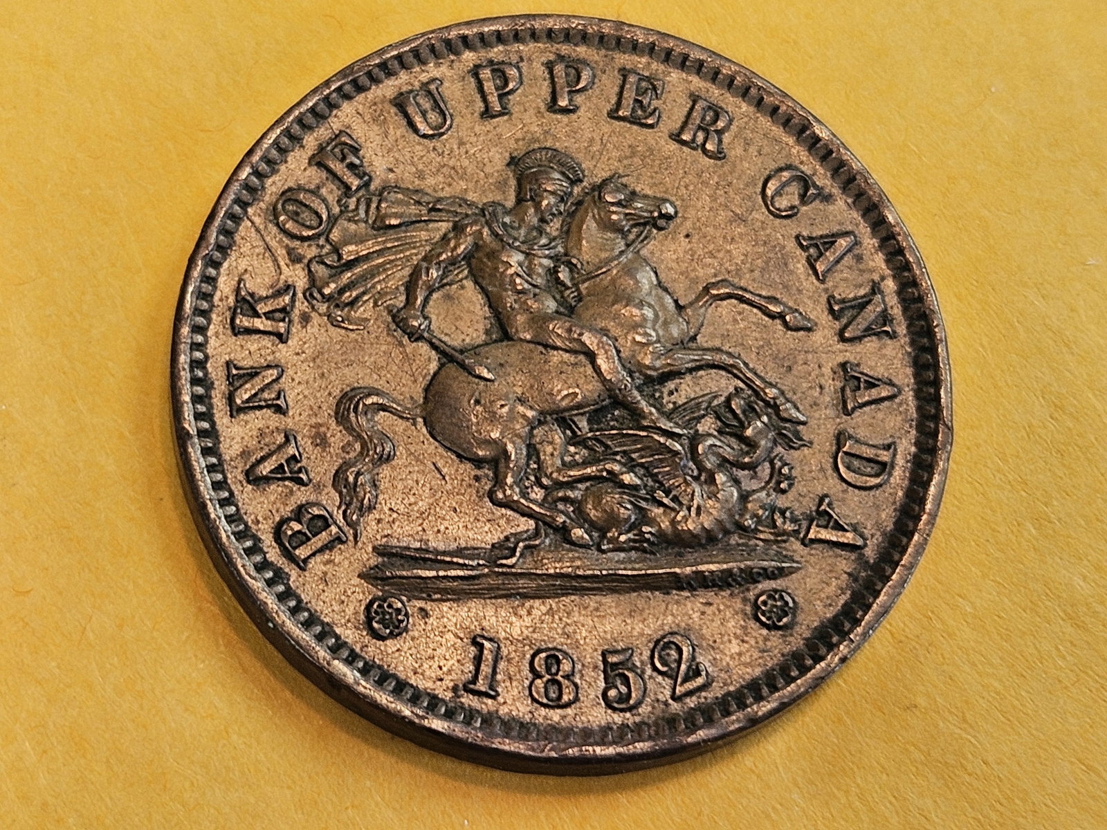 1852 Bank of Upper Canada One penny Token - 3