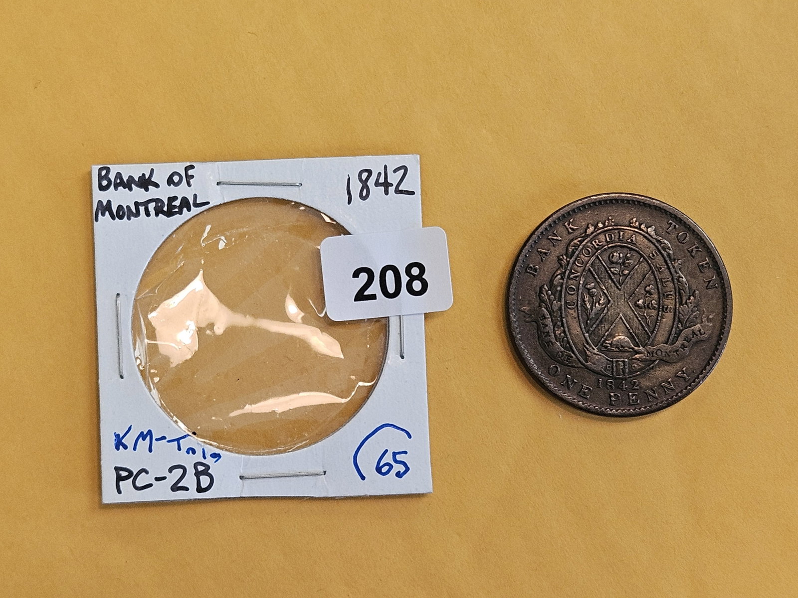 1842 Bank of Montreal one penny token - 2