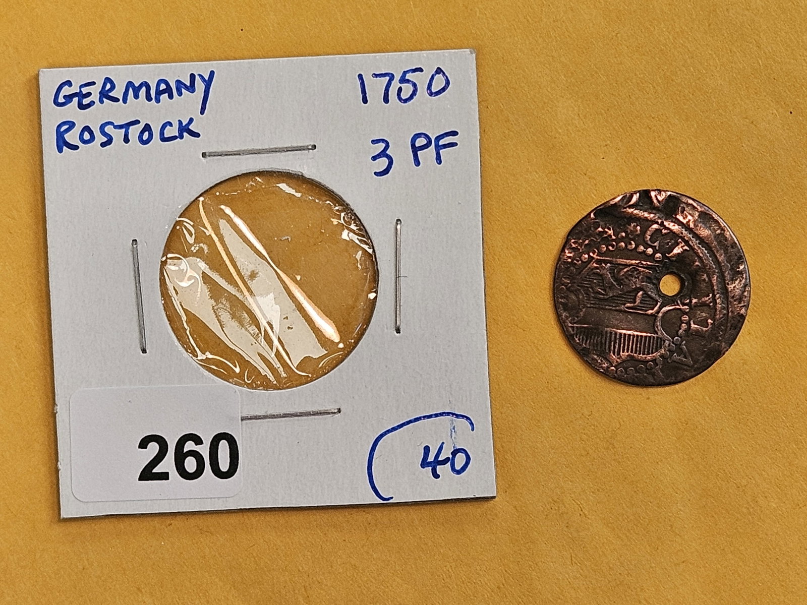 1750 German rostock 3 pfennig - 2