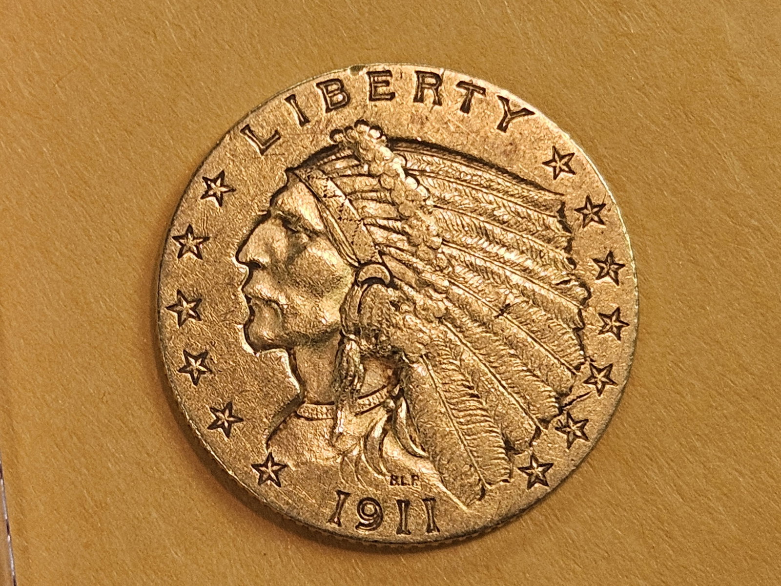 GOLD! Brilliant About Uncirculated 1911 Indian Head $2.5 Dollars (1 of 4)