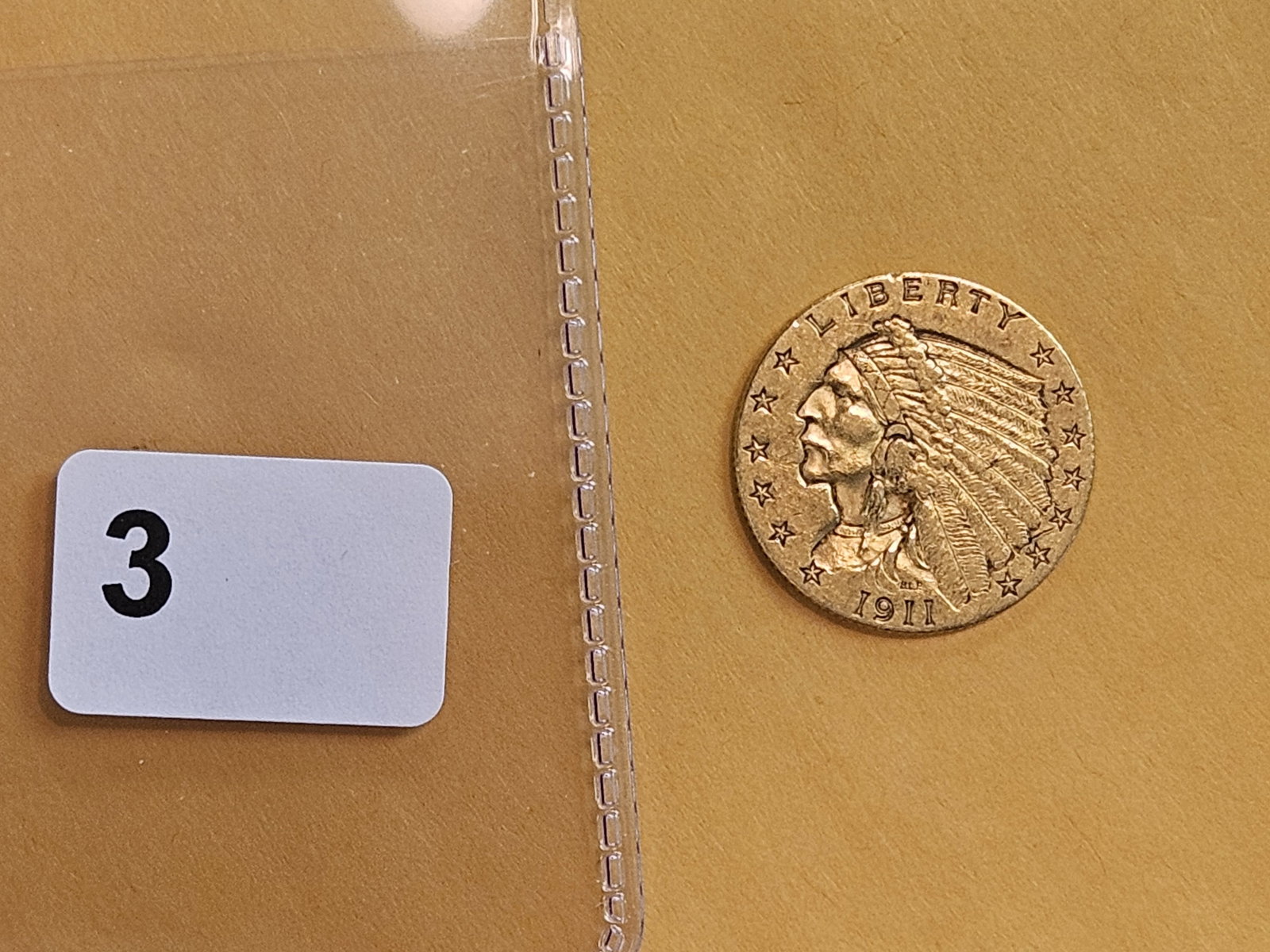 GOLD! Brilliant About Uncirculated 1911 Indian Head $2.5 Dollars - 3