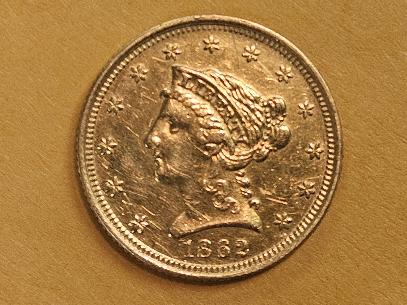 GOLD! 1862 Civil War Issue Liberty Head GOLD $2.5 Dollar Quarter Eagle - 3