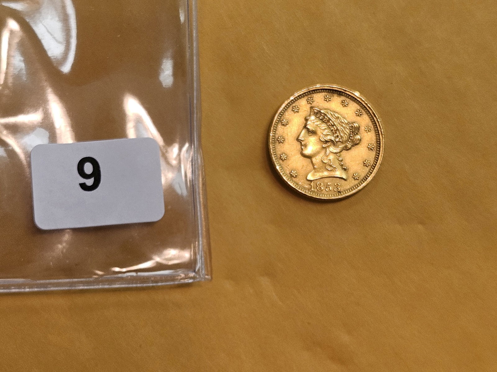 GOLD! About Uncirculated 1853 Gold Liberty Head $2.5 Dollars - 2