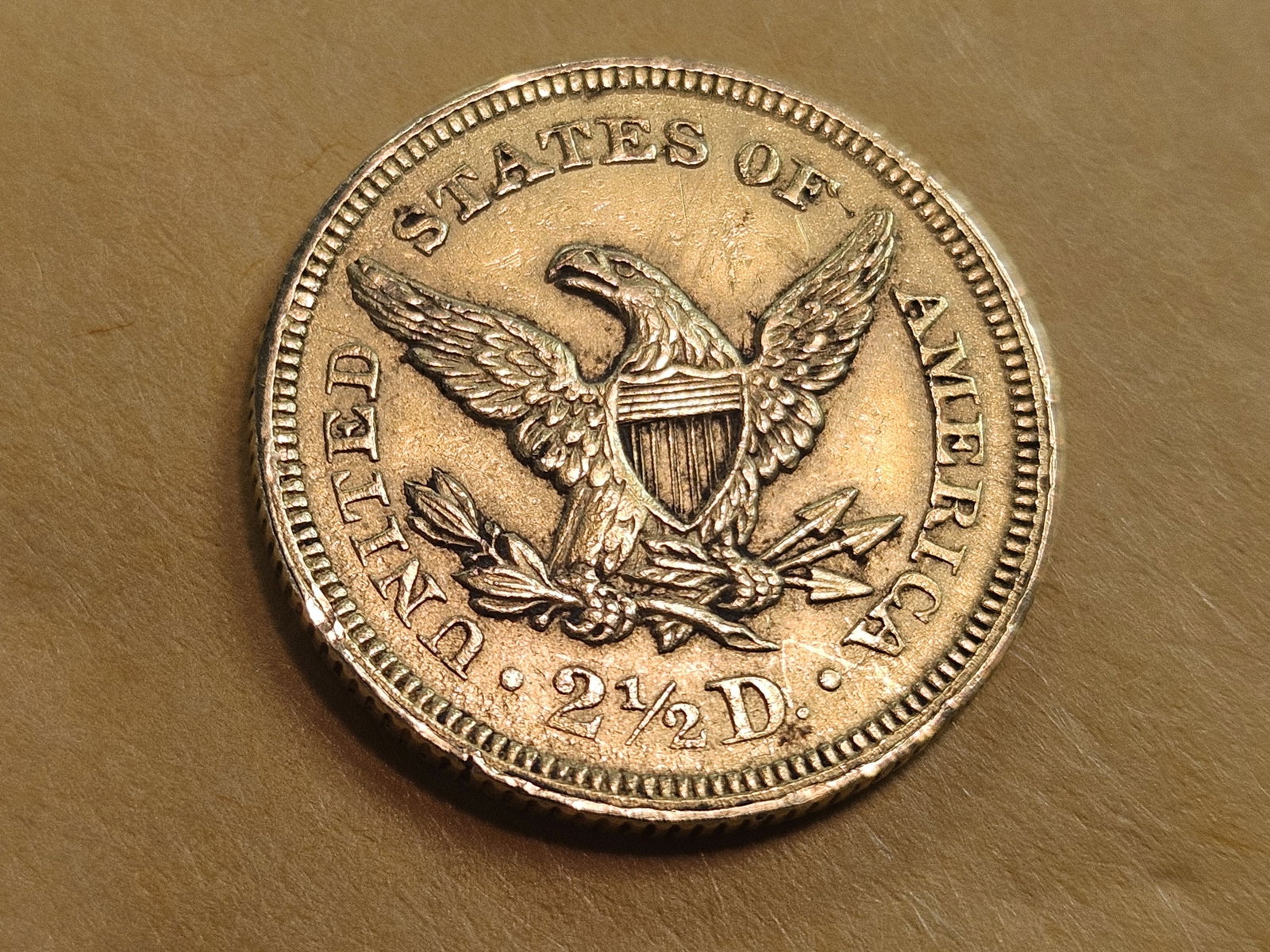 GOLD! About Uncirculated 1853 Gold Liberty Head $2.5 Dollars - 5