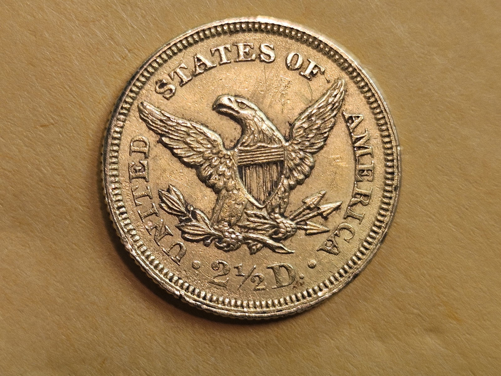 GOLD! About Uncirculated 1853 Gold Liberty Head $2.5 Dollars - 6