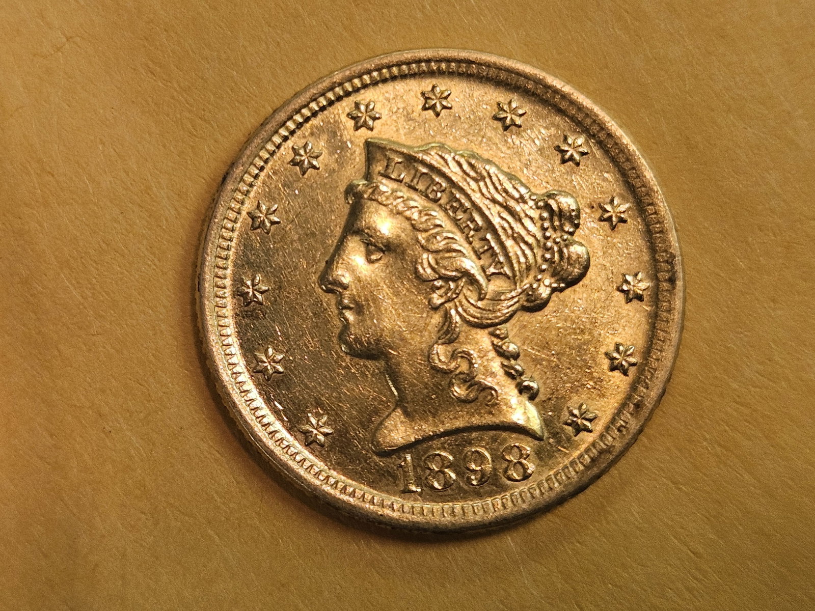 GOLD! Brilliant About Uncirculated 1898 Gold Liberty Head $2.5 Dollar Quarter Eagle - 3
