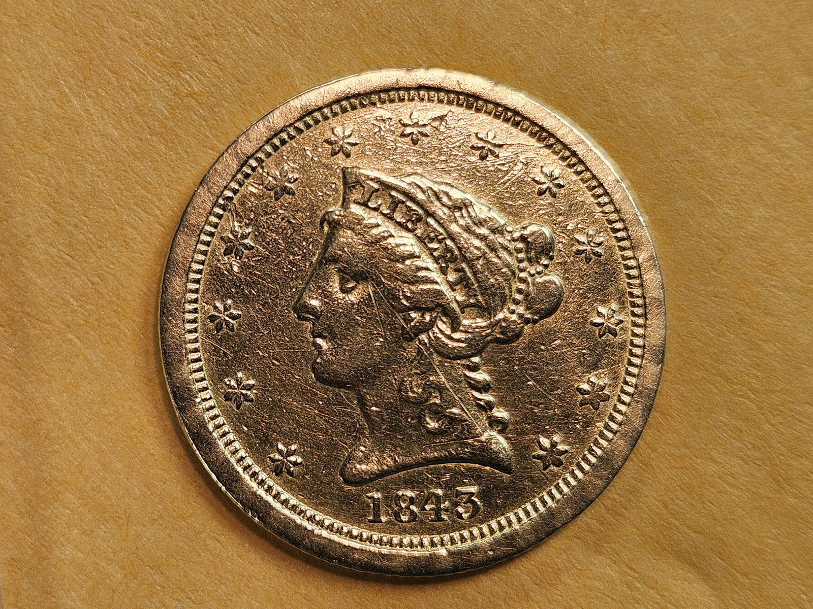 GOLD! Better Date 1843-O GOLD Liberty Head $2.5 Dollars: Quarter Eagle