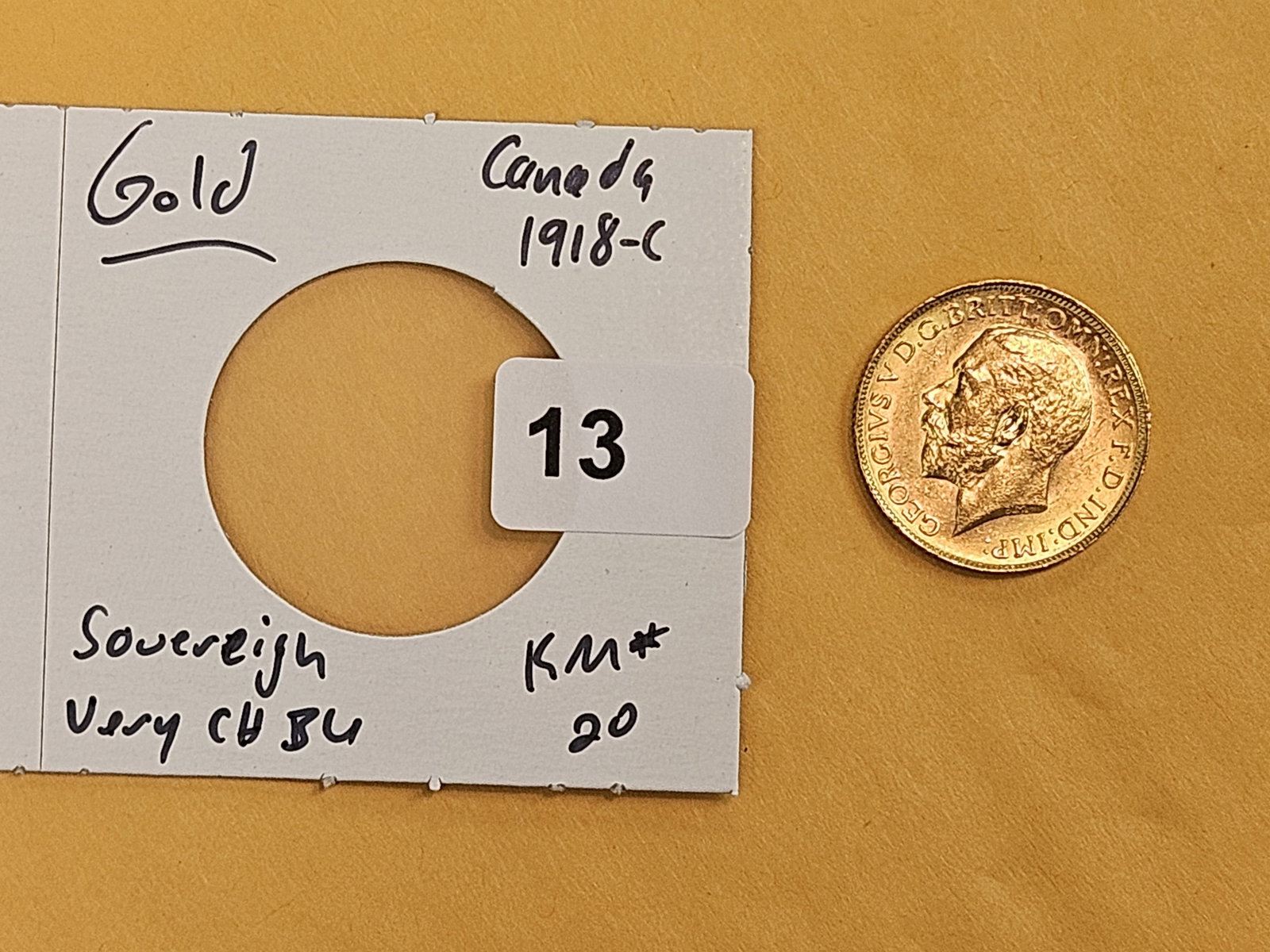 GOLD! Very Choice Brilliant Uncirculated 1918-D GOLD Canada Sovereign - 2