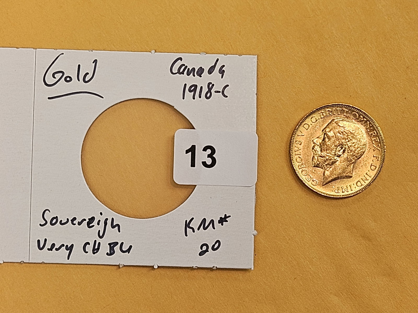 GOLD! Very Choice Brilliant Uncirculated 1918-D GOLD Canada Sovereign - 3