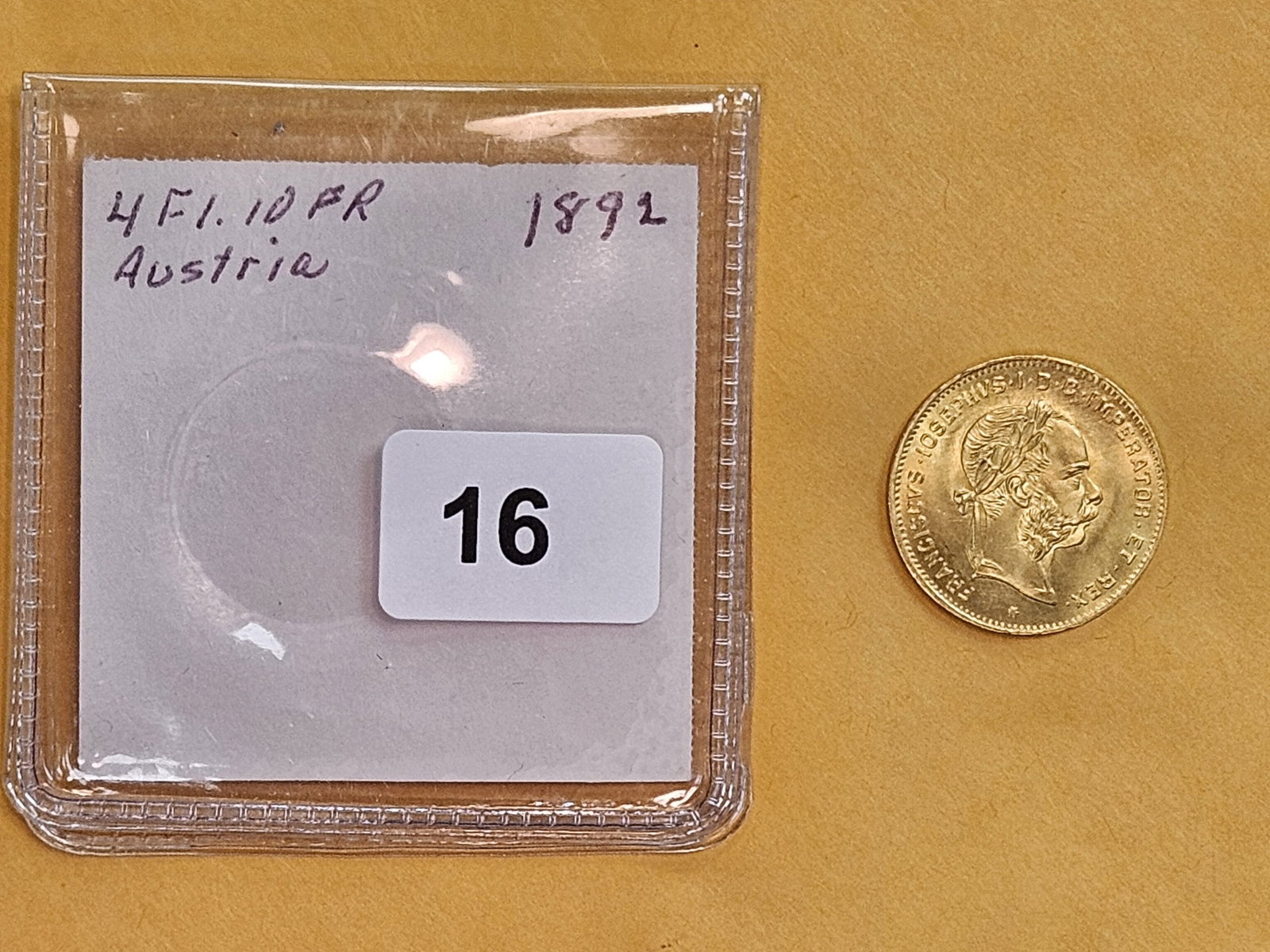 GOLD! GEM Brilliant Uncirculated 1892 Gold Austria 4 florins 10 francs - 2