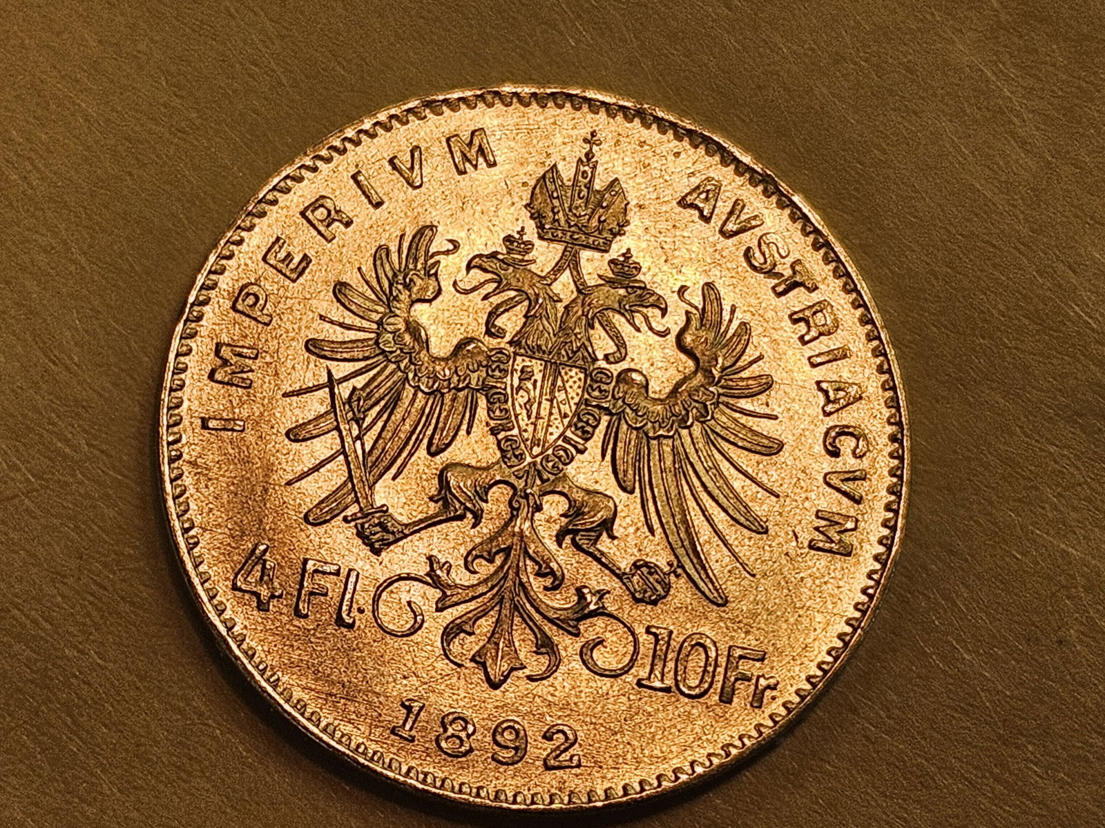 GOLD! GEM Brilliant Uncirculated 1892 Gold Austria 4 florins 10 francs - 5
