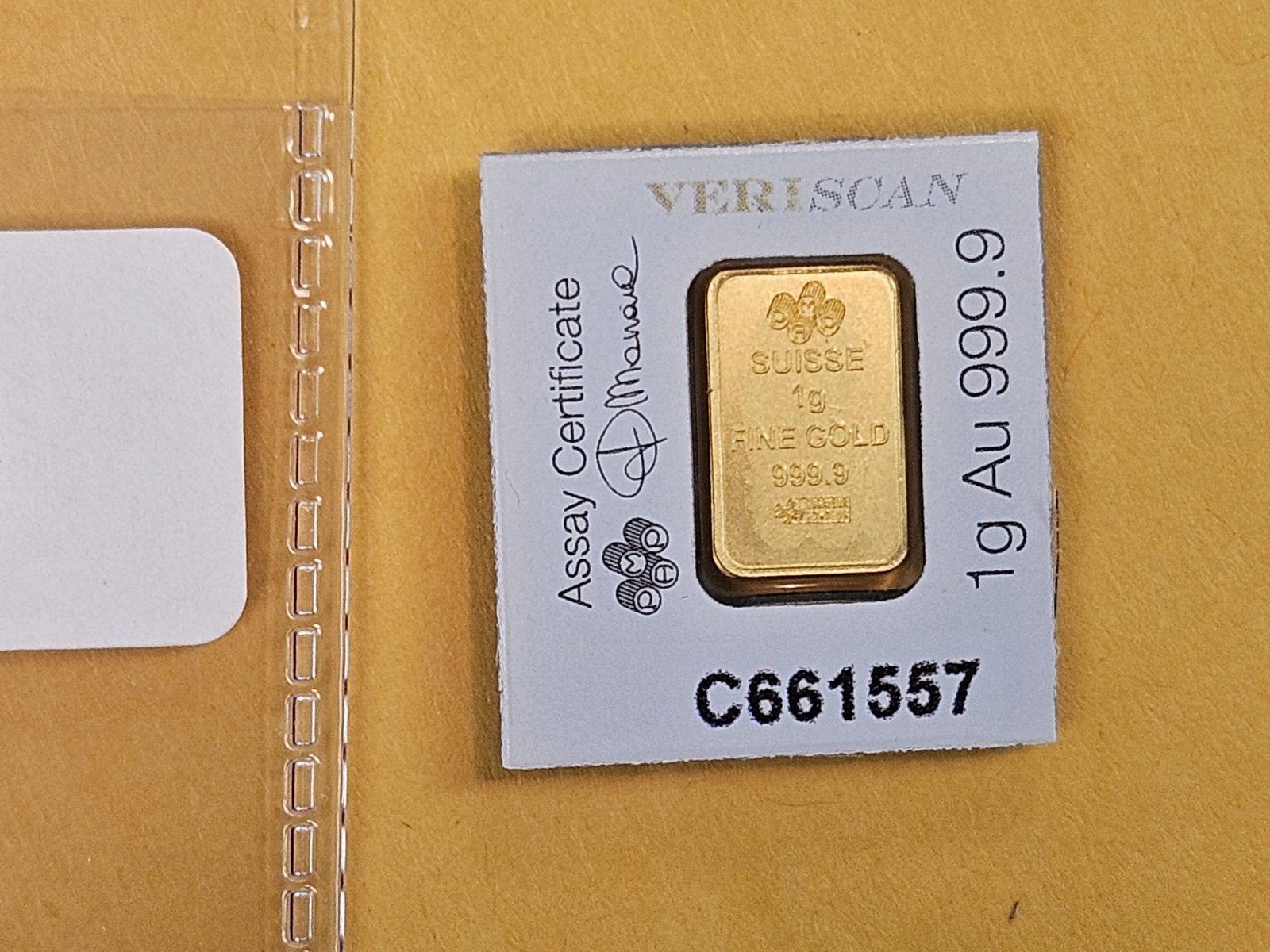 GOLD! PAMP SUISSE One Gram .9999 fine gold bar - 2