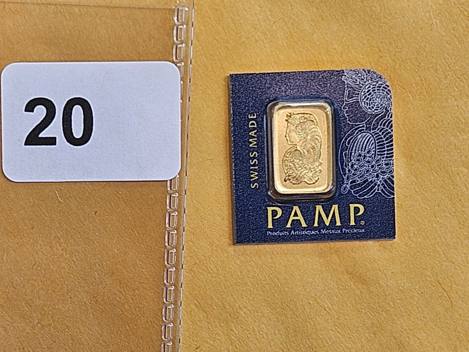 GOLD! PAMP SUISSE One Gram .9999 fine gold bar: In original Veriscan Assay card holder