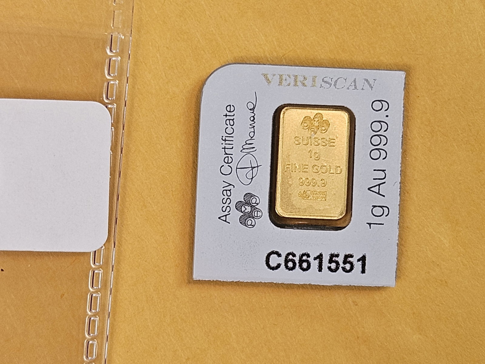 GOLD! PAMP SUISSE One Gram .9999 fine gold bar - 2