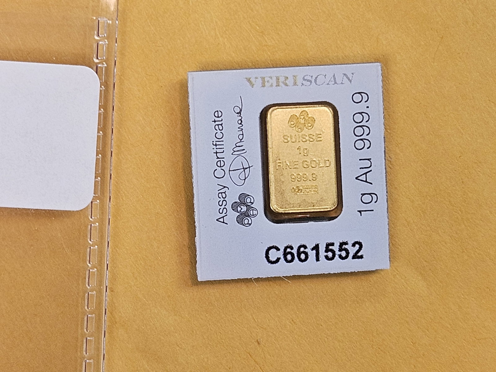 GOLD! PAMP SUISSE One Gram .9999 fine gold bar - 2