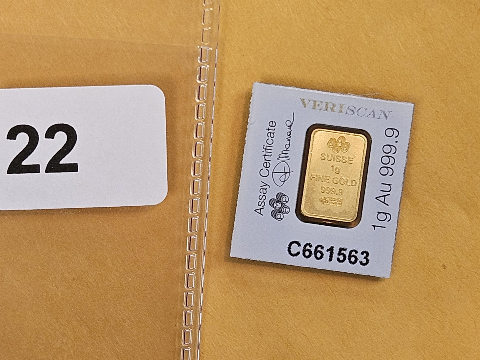 GOLD! PAMP SUISSE One Gram .9999 fine gold bar - 2