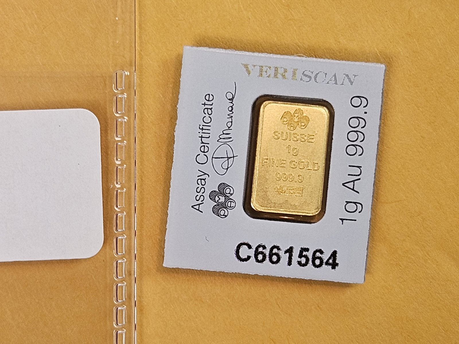 GOLD! PAMP SUISSE One Gram .9999 fine gold bar - 2